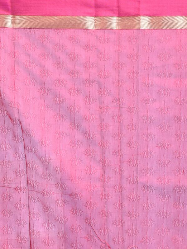 Blue & Pink South Cotton Saree with Floral Zari Design - Image 7