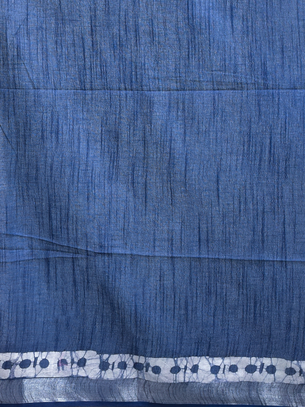 Navy Blue Batik Print Bhagalpur Linen Saree - Image 7