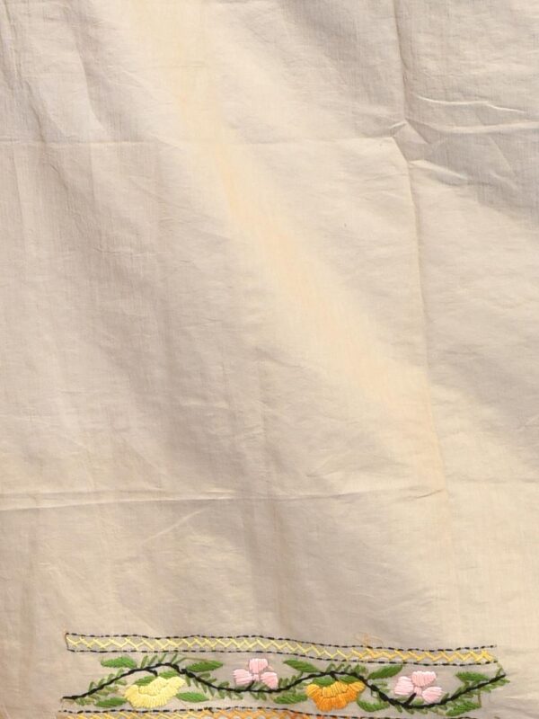 Beige Pure Cotton Saree with Hand Embroidered Floral Jaal Design - Image 7