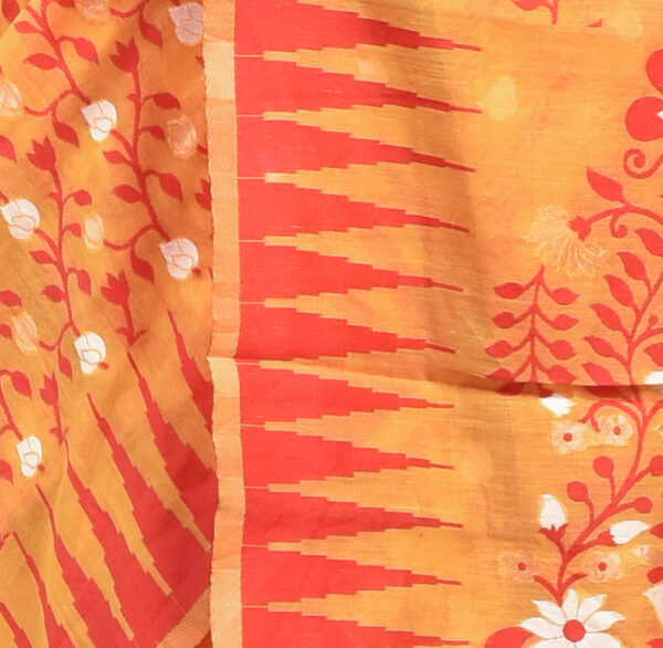 Yellow Jamdani Design Banaras Cotton Silk Saree - Image 6