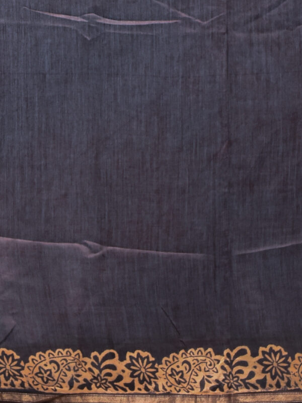 Brown Pine Design Block Printed Maheshwari Semi Silk Saree - Image 6
