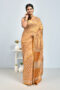 Yellow Leaf Design Block Printed Maheshwari Semi Silk Saree