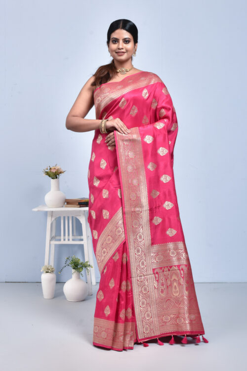 Fuchsia Pink Traditional Design Banaras Katan Silk Saree