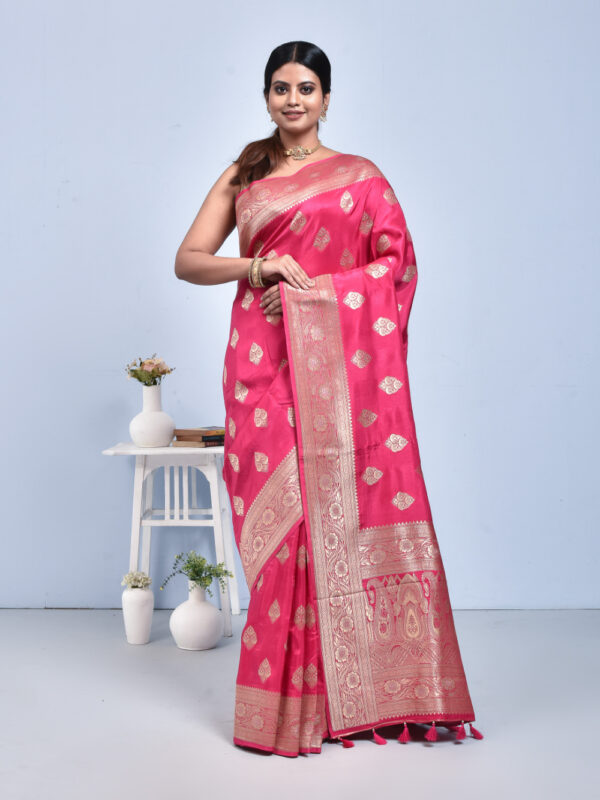 Fuchsia Pink Traditional Design Banaras Katan Silk Saree