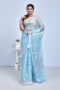 Sky Blue Floral Bengal Resham Silk Saree