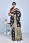 Black Leaf Design Banaras Katan Saree
