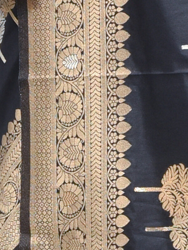 Black Leaf Design Banaras Katan Saree - Image 6