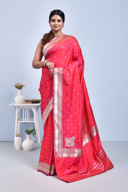 Red Butta Design Banaras Katan Saree