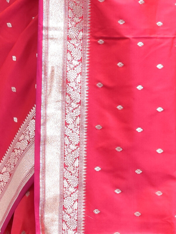 Red Butta Design Banaras Katan Saree - Image 6