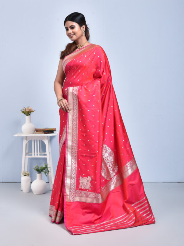 Red Butta Design Banaras Katan Saree - Image 4