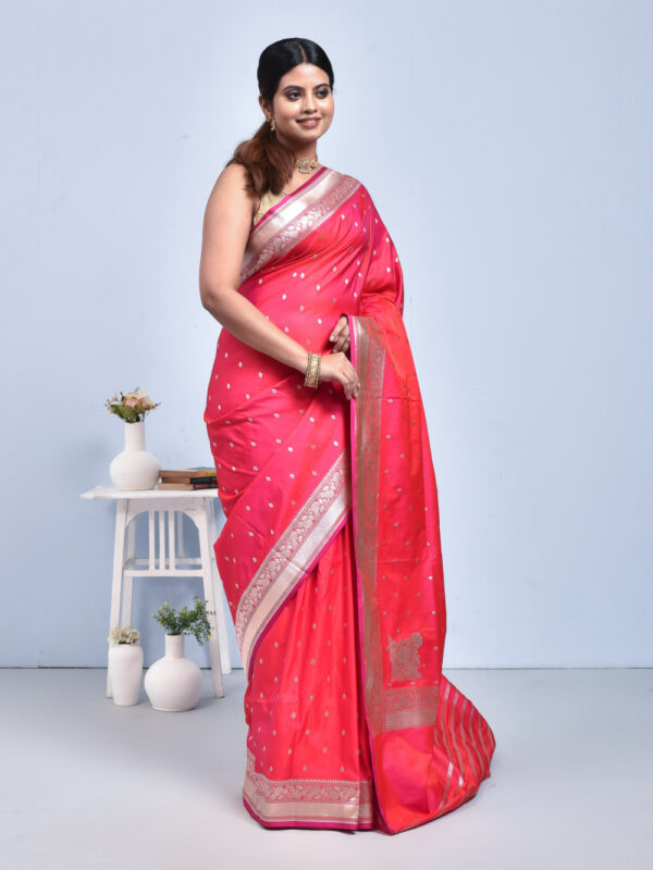 Red Butta Design Banaras Katan Saree - Image 3