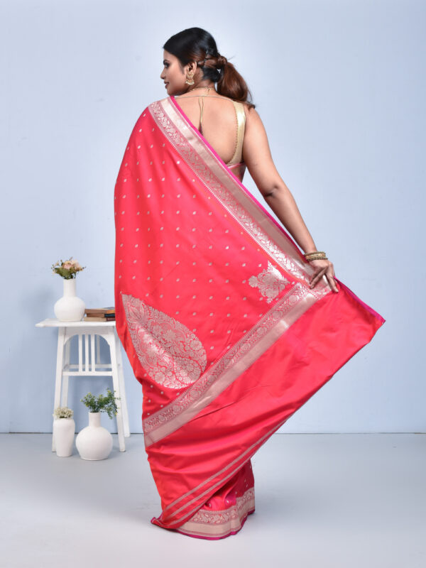 Red Butta Design Banaras Katan Saree - Image 2