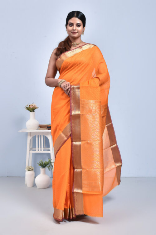 Golden Yellow South Cotton Saree with Zari Work