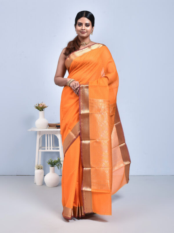 Golden Yellow South Cotton Saree with Zari Work