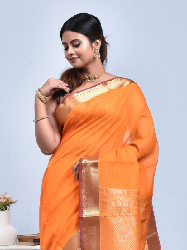 Golden Yellow South Cotton Saree with Zari Work - Image 5