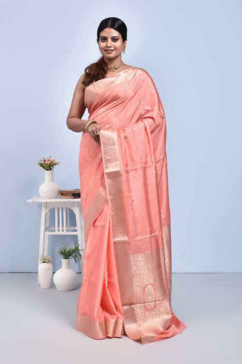 Peach Butta Design Banaras Katan Saree