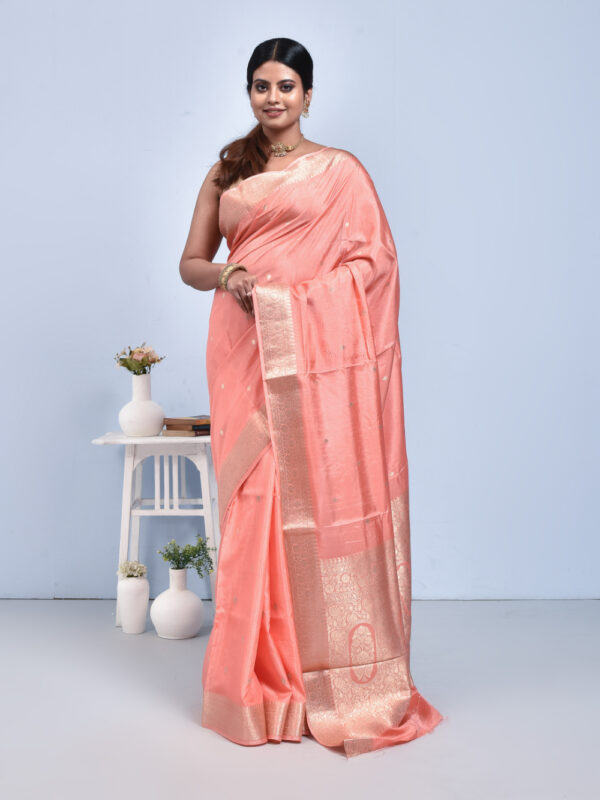 Peach Butta Design Banaras Katan Saree