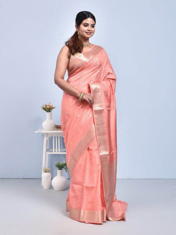 Peach Butta Design Banaras Katan Saree - Image 3