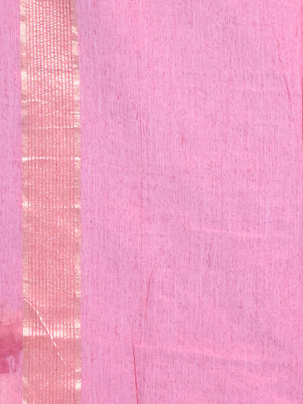 Fuchsia Pink Jamdani Design Banaras Cotton Silk Saree - Image 7