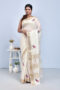White Orchid Flower Design Hand Embroidered Chanderi Saree