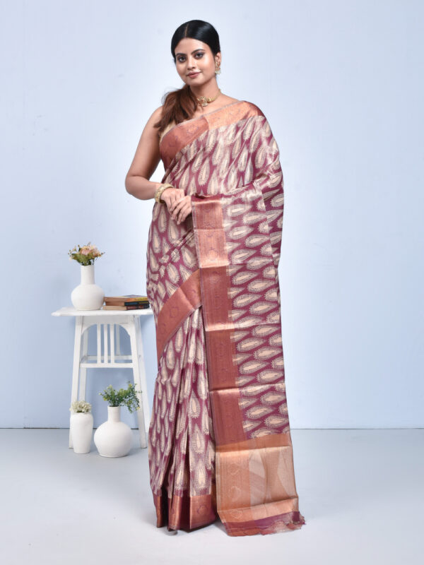 Maroon Kolki Print Kanjeevaram Tissue Saree