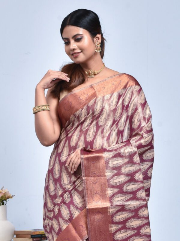 Maroon Kolki Print Kanjeevaram Tissue Saree - Image 5