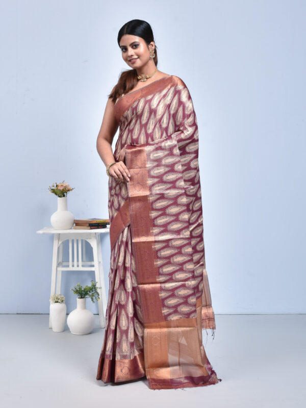 Maroon Kolki Print Kanjeevaram Tissue Saree - Image 4
