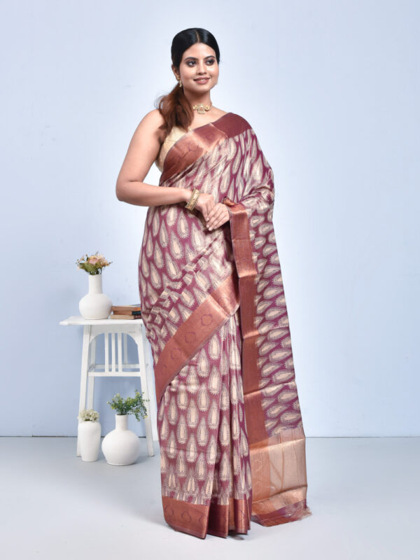 Maroon Kolki Print Kanjeevaram Tissue Saree - Image 3