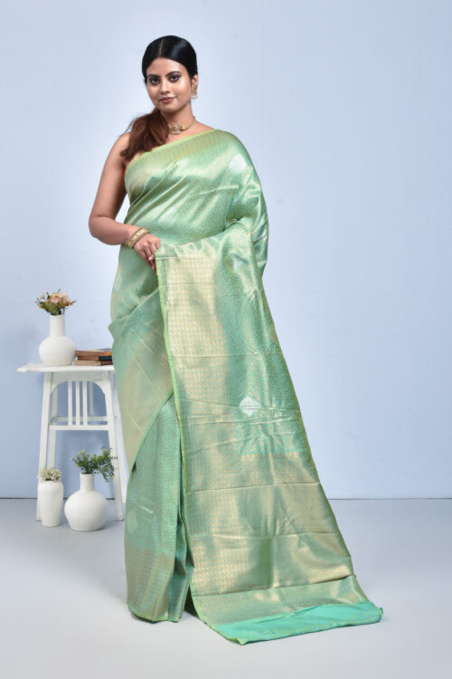 Sea Green Tissue Zari Work Kanjeevaram Saree