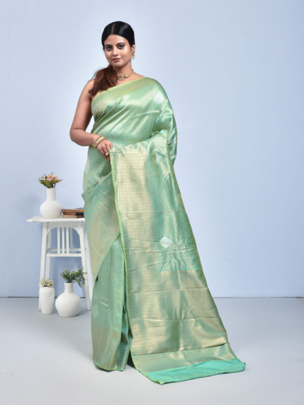 Sea Green Tissue Zari Work Kanjeevaram Saree