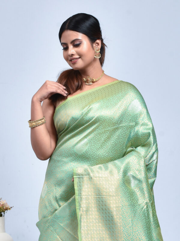 Sea Green Tissue Zari Work Kanjeevaram Saree - Image 5