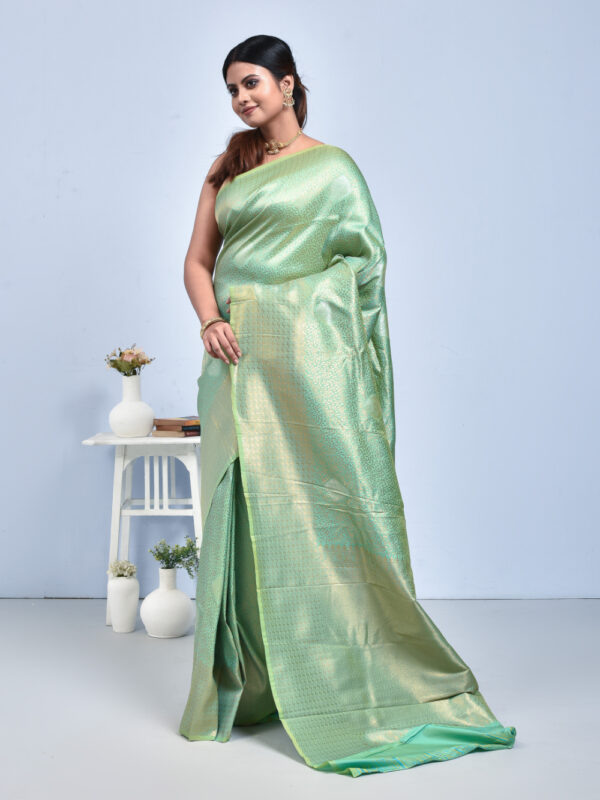 Sea Green Tissue Zari Work Kanjeevaram Saree - Image 4