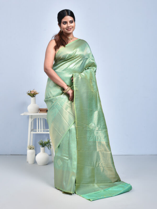Sea Green Tissue Zari Work Kanjeevaram Saree - Image 3