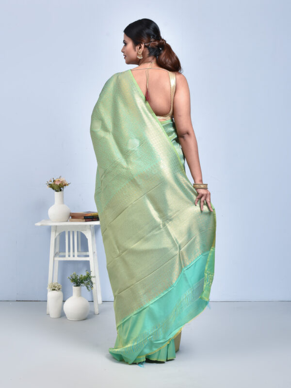 Sea Green Tissue Zari Work Kanjeevaram Saree - Image 2