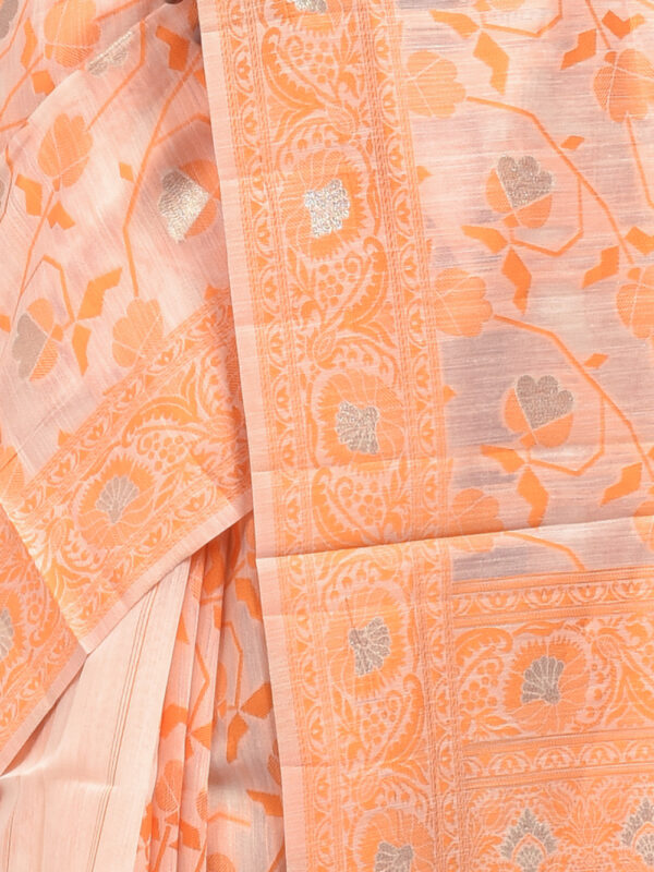 Orange Jamdani Design Linen Saree - Image 6