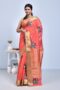 Brick Red South Cotton Saree with Hand Embroidered Floral Design