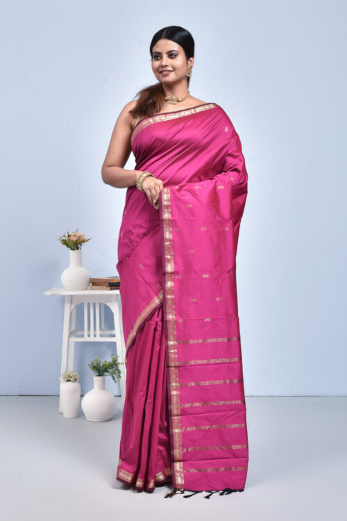 Fuchsia Pink Hand Woven Kanjeevaram Silk Saree