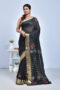Black Floral Design Hand Embroidered Chanderi Saree