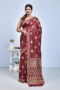 Maroon Maple Leaf Design Block Printed Maheshwari Semi Silk Saree