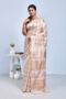 Cream Kolki Design Block Printed Maheshwari Semi Silk Saree