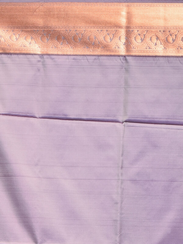 Beige Hand Woven Kanjeevaram Silk Saree with Purple Border - Image 7