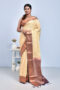 Beige Hand Woven Kanjeevaram Silk Saree with Purple Border