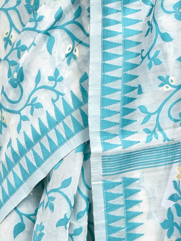 White Floral Jaal Design Bengal Tussar Silk Saree - Image 6