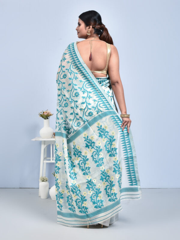 White Floral Jaal Design Bengal Tussar Silk Saree - Image 2