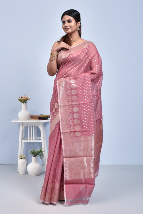 Light Pink Banaras Chanderi Saree
