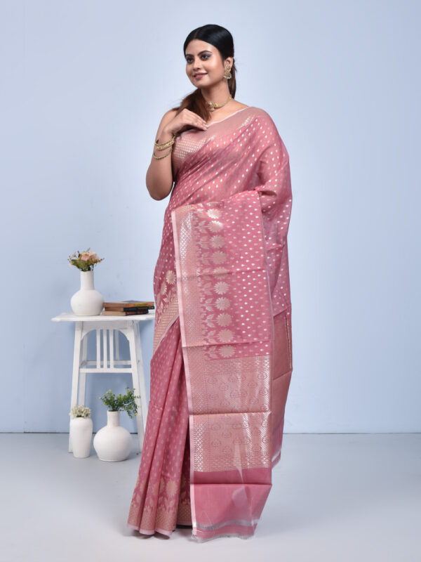 Light Pink Banaras Chanderi Saree