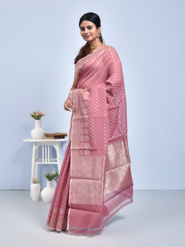 Light Pink Banaras Chanderi Saree - Image 6