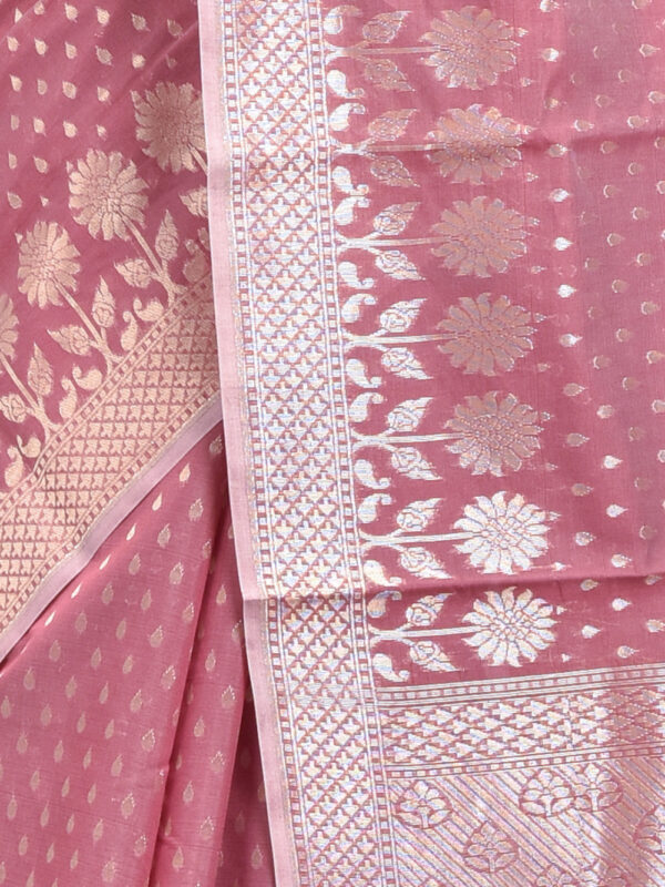 Light Pink Banaras Chanderi Saree - Image 5
