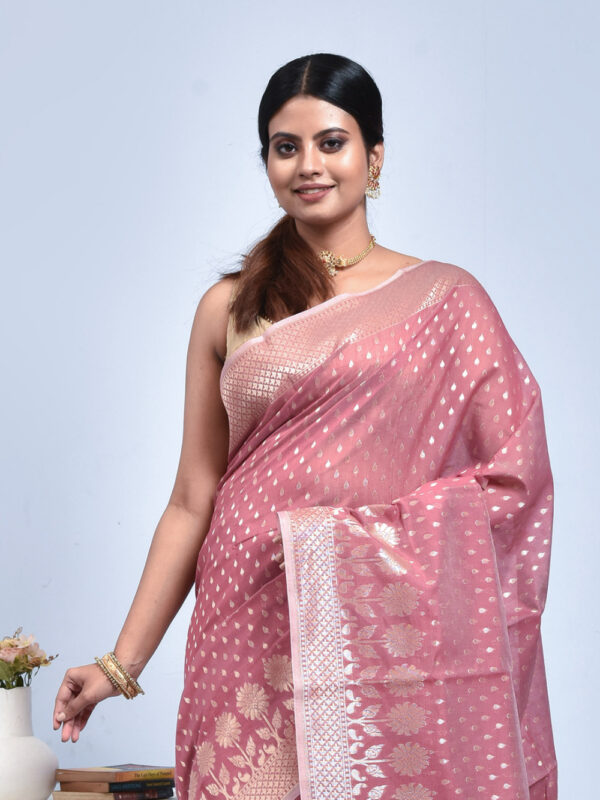 Light Pink Banaras Chanderi Saree - Image 4