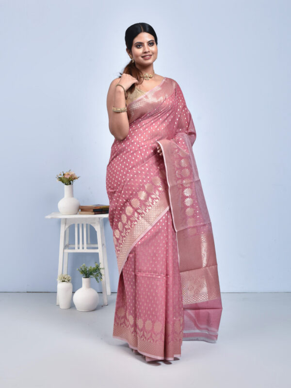 Light Pink Banaras Chanderi Saree - Image 3